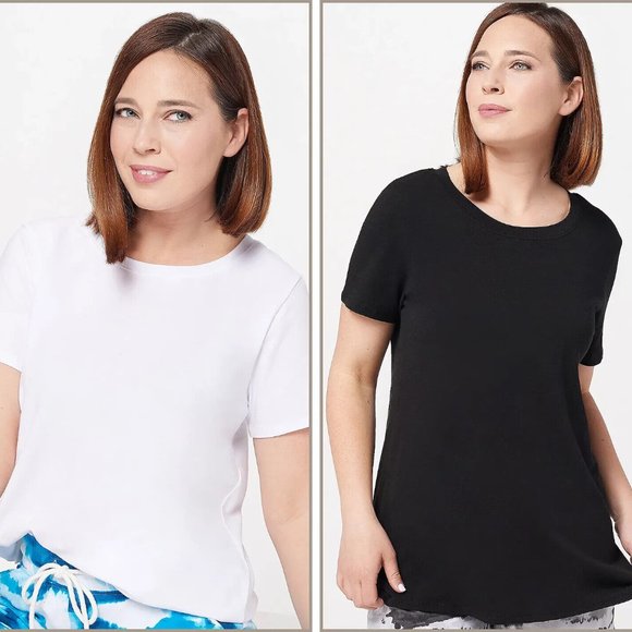 Cuddl Duds Sweaters - Cuddl Duds Cotton Core 2-Pack of Short-Sleeve Tops - Black/White